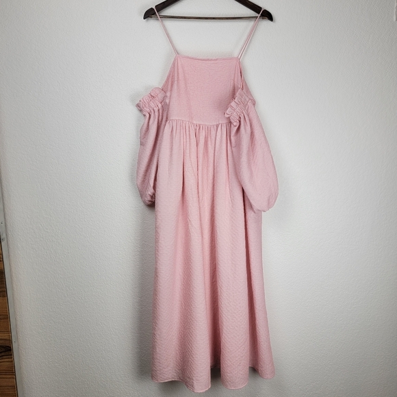 NWT Sister Jane DREAM Off Shoulder Long Puff Sleeve Midi Cami Dress Pink Small - Picture 5 of 13